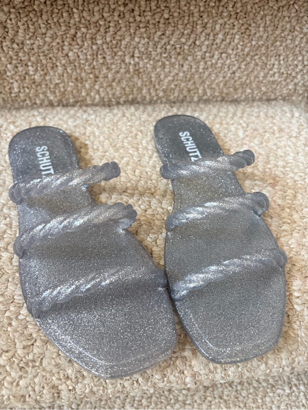 SCHUTZ Silver Glitter jelly Braided-Strap Slide Sandals